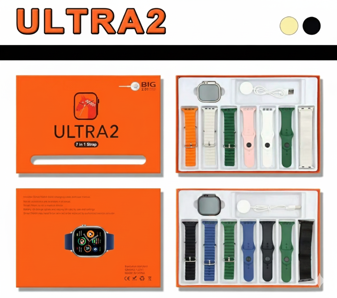 Ultra 2 Smart Watch 7-in-1 Strap Combo - Big 2.01" Display Health & Fitness Tracker