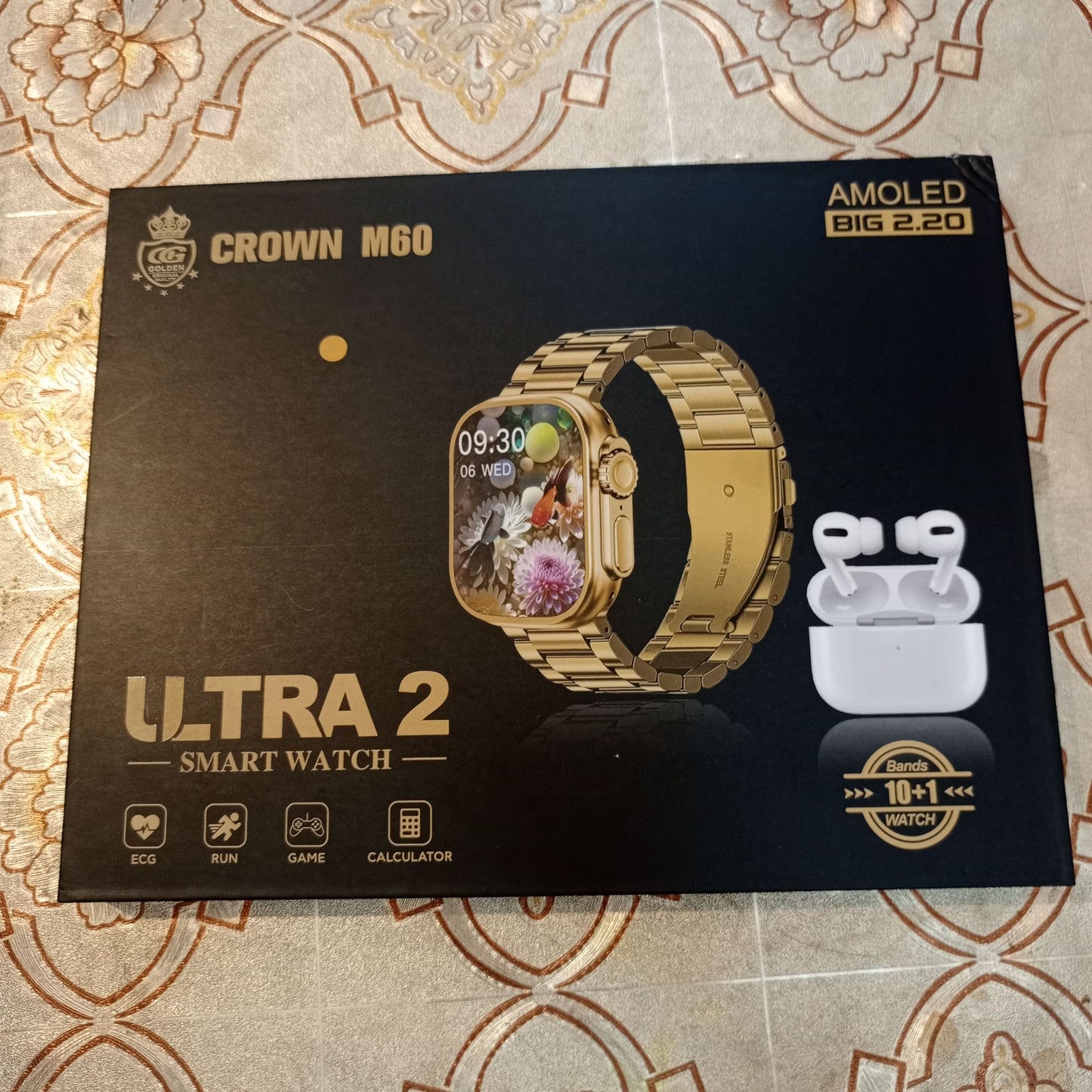 CROWN M60 Ultra 2 Smart Watch - 8+1 Straps, Wireless Earbuds & Big 2.20" AMOLED Screen