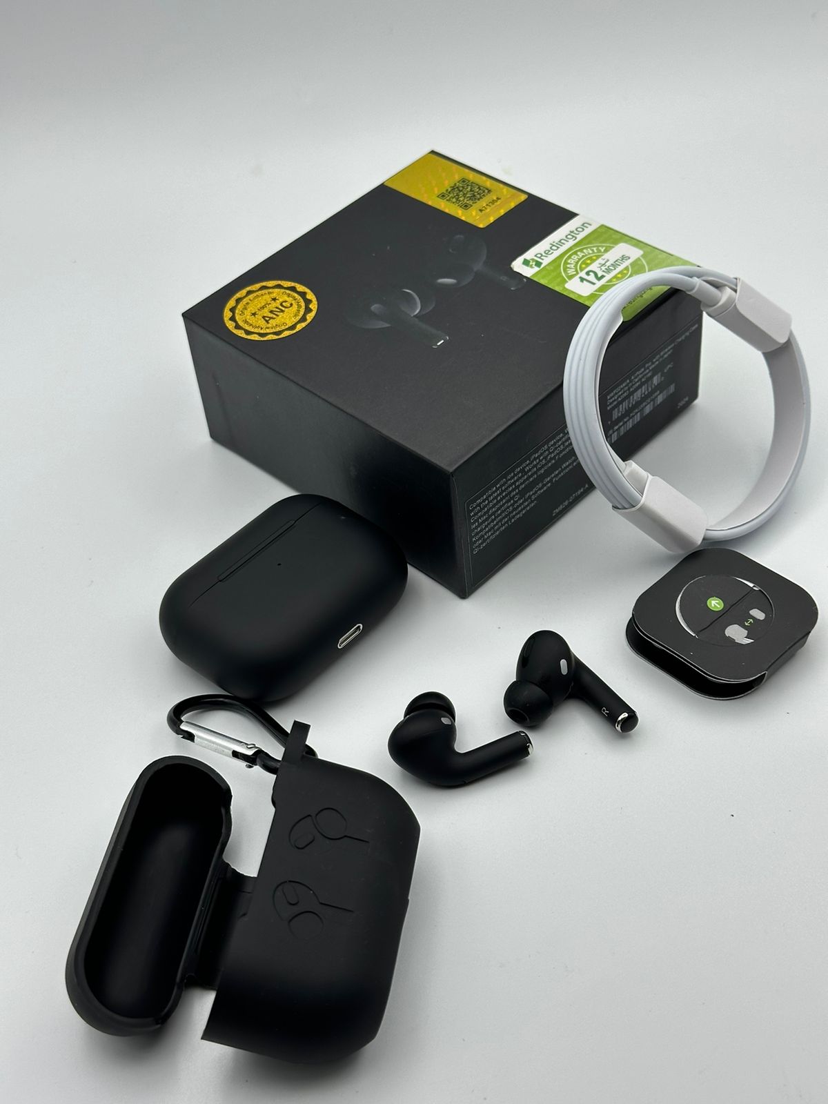 🎧 AirPods Pro 2 Style Earbuds – Black | ANC | Magnetic Case | Lanyard | Air Tips | TC Jack | Big Cable