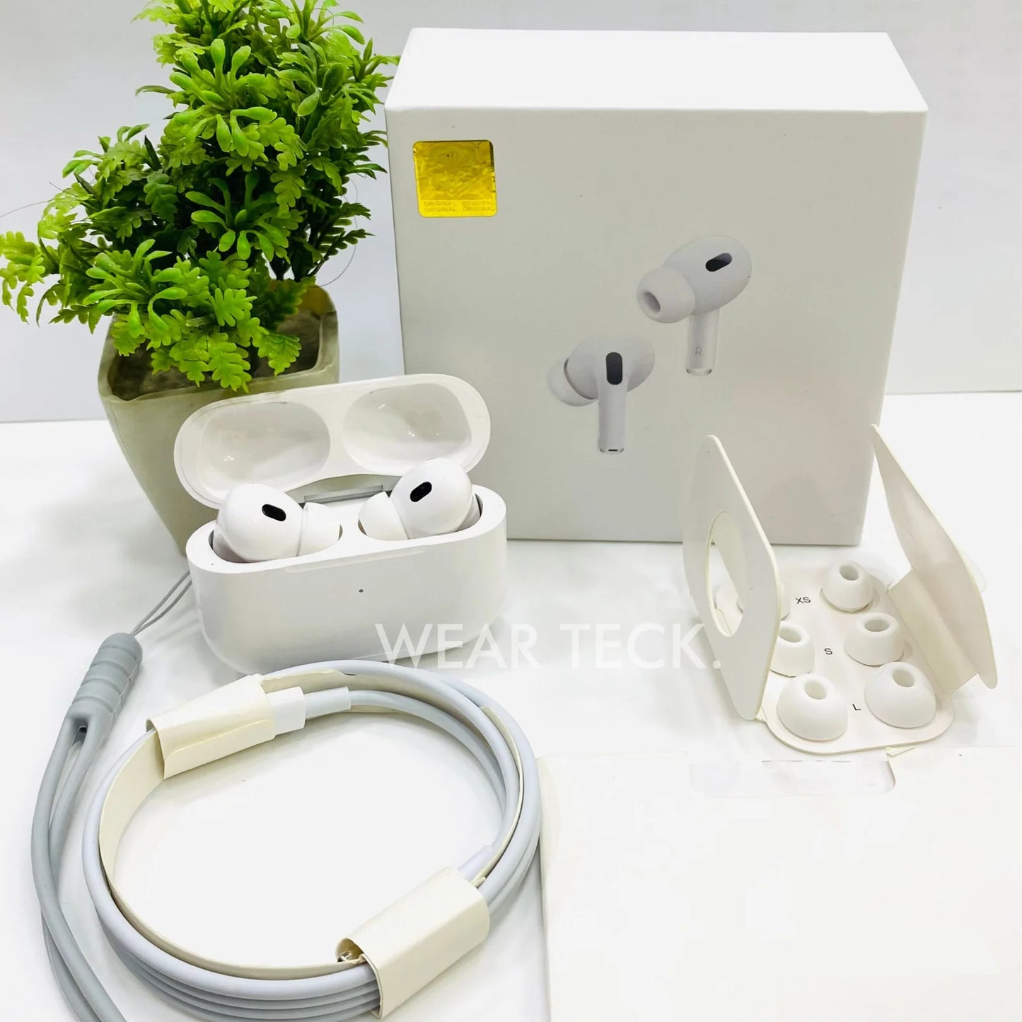 🎧 AirPods Pro 2 Style Earbuds – White | ANC | Magnetic Case | Lanyard | Air Tips | TC Jack | Big Cable