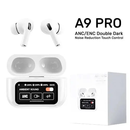 A9 Pro wireless earbudsENC Wireless Earbuds – Smart Display Case | Double Dark Noise Reduction | Touch Control
