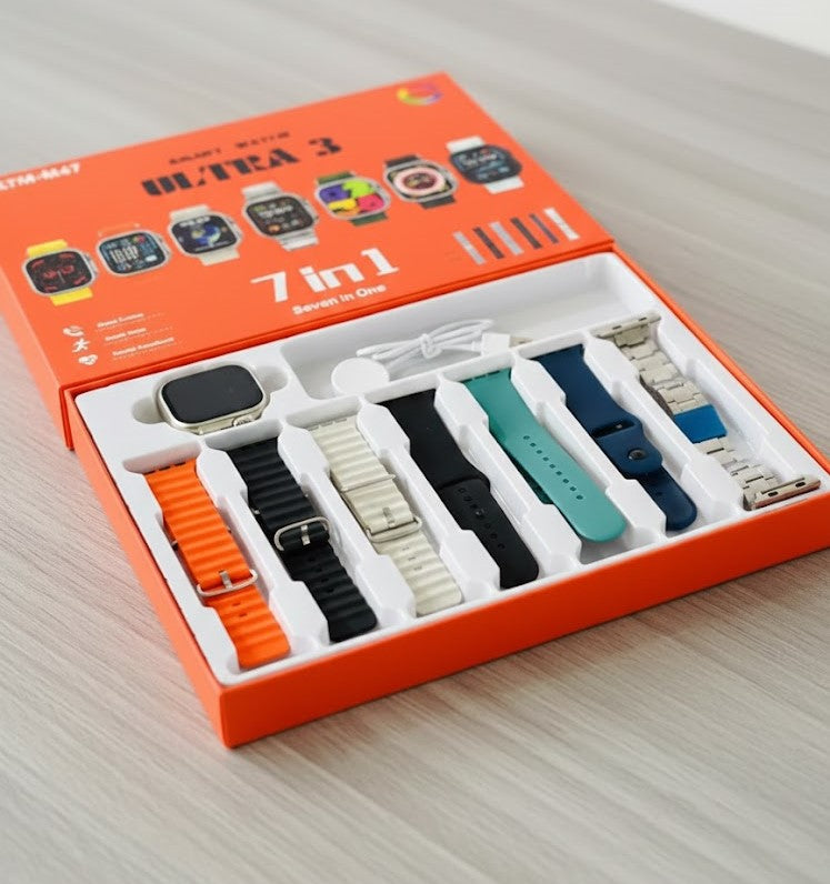 7-in-1 Ultimate Smart Watch Ultra 3 (Multiple Straps Included) - Health & Fitness Tracker